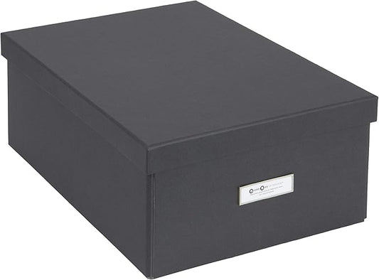 Bigso Box of Sweden Katia Collapsible Storage Box with Labelframe for Easy Identification - Simple Assembly Without Tools - Decorative Storage Boxes with Lids - 11.3in x 15.4in x 6.4in - Dark Grey
