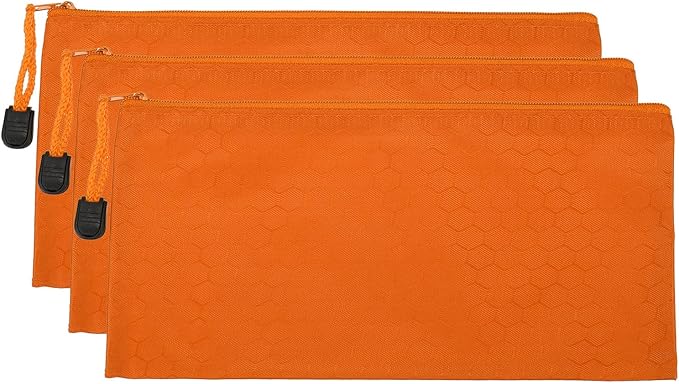 PATIKIL Waterproof Zipper File Bags, 3 Pack A6 Document Holders Pencil Pouch for Office, Orange