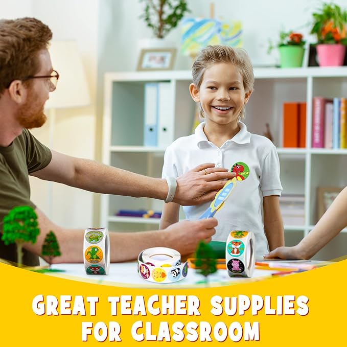 Outus 3 Rolls Motivational Stickers for Kids, 1500 Pcs Inspirational Cartoon Reward Stickers Teacher Supplies for Potty Training School Classroom Students Prizes, 24 Designs(Animal Style)