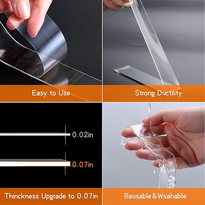 Yeefeoch Double Sided Tape Heavy Duty, mounting Picture Hanging Adhesive Strips, DIY Extra Large Nano Tape for Wall Water Proof/Weather Proof Double Sided Tape, T002 (M, 0.07 in*1.18 in*10 Feet)