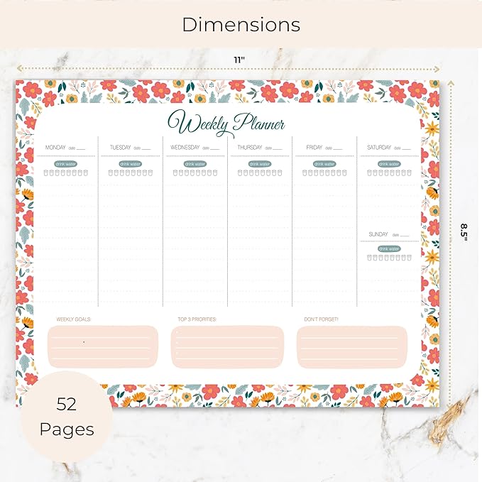 BLU MONACO | Weekly Planner Notepad Tear Off Floral | This Week Notepad 8.5 x 11 | Weekly Dashboard Planner Paper Source Weekly Planner 2026 Style