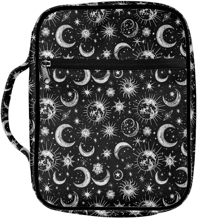 Coldinair Sun Moon Stars Bible Cover for Men Women Teens,Portable Carrying Book Case Church Bag Bible Holder with Handle and Zippered Pocket