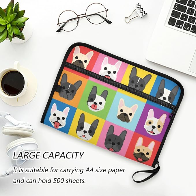 13 Pockets Expanding File Folder French Bulldog Pop Art with Sticky Labels Accordion File Folder Document Organizer Letter Size A4 Papers Expandable File Keeper