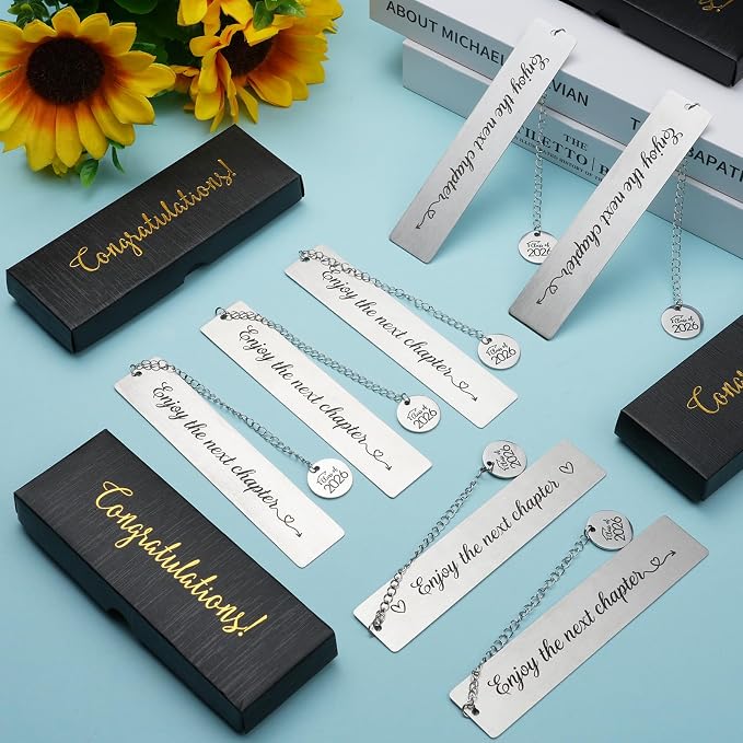 12set Graduation Gifts Bulk for Class of 2026 Students, Charm Bookmark with Gift Box Inspirational Grad Gifts for 2026 Senior High School Classroom Students Teacher Graduation Party Favors (Classic)