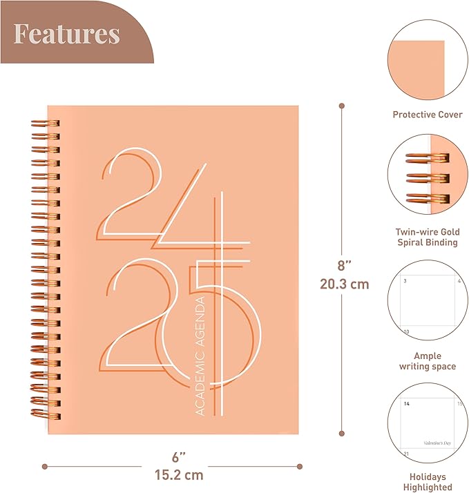 Rileys Academic Planner 2025-2026, Daily, Weekly & Monthly Planner, July 2025 - June 2026, Student Notes Pages, Twin-Wire Binding, Weekly Agenda for School & Work (8.5 x 11-Inches, Green, Deco)