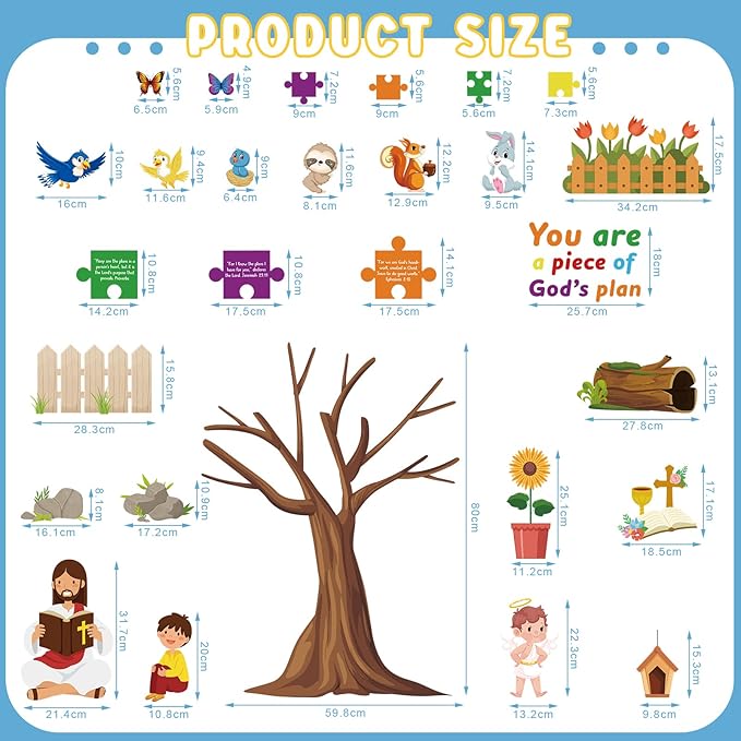 BBTO 155 Pieces of Christian Tree Bulletin Board Set The Gods Plan to Decorate Children's Sunday School, Religious Bible, Scripture Classroom, Cut Decoration, Blackboard Supplies (Puzzle Style)