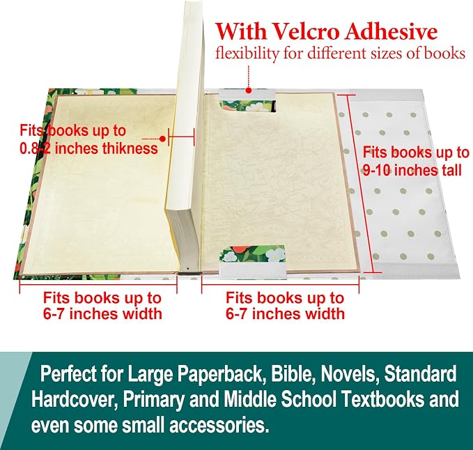 Cute Cat Floral Book Cover Protector, Adjustable Soft Canvas Fabric Book Cover with Pocket Bookmark, Double Side Print Book Dust Jacket Covers for Hardcover Bible Book Lovers Gift