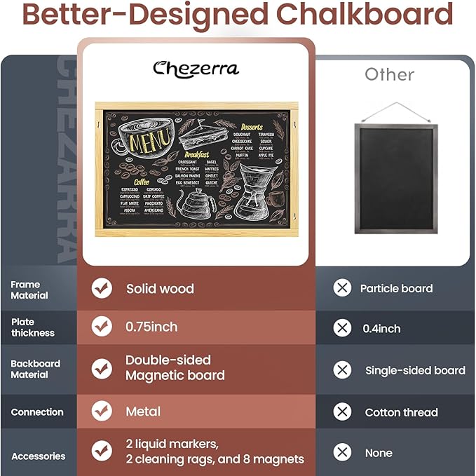 2-in-1 Double-Sided Magnetic Chalkboard 24"x16", Chalk Calendar Board & Large Blackboard for Kitchen & Home Decor, Schedule, Menu, Back-to-School Gift - Hanging Chalk Board with 2 Liquid Pens, Wood