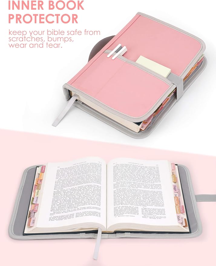 heouvo Bible Cover Case for Women with No Bleed Highlighters Pens and Bible Tabs, Large Bible Bag Case with Add-On Book Cover, Bible Study Supplies Bible Journaling Kit