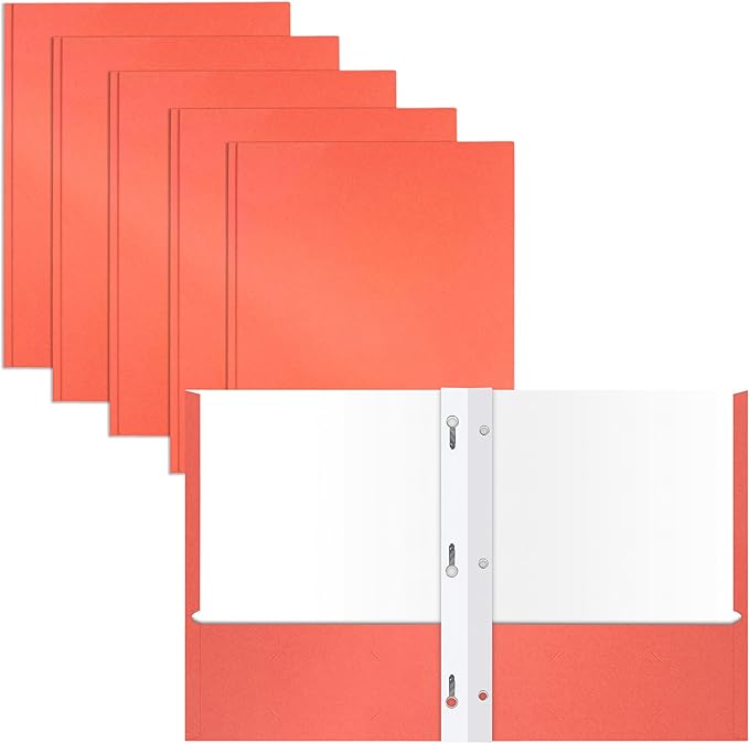 2 Pocket Portfolio Folders with Prongs (Metal Fastener Clips), 25 Pack, Cool Trendy Colors, Fits Letter Size Paper, for School, Office, Home, Matte Finish (Tropical Coral)