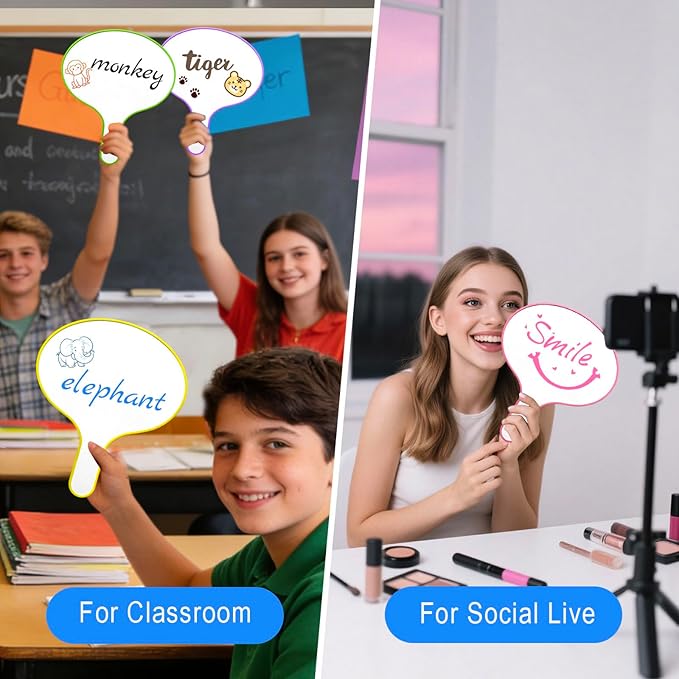 3 Pack Dry Erase Answer Paddles 10''x 8'' - Double Sided Handheld Mini Whiteboards with 3 Colorful Erasers Voting Auction Boards Small Writing Board for Office Classroom Teacher Supplies(Round)