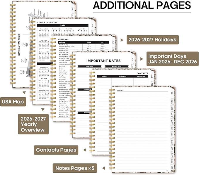 2026 Planner, Weekly and Monthly Calendar Planner Book, January 2026 - December 2026, Hardcover Spiral Planner with Monthly Tabs, Notes Pages, Perfect for Women & Men, A5 (6.4" x 8.5") - Owl