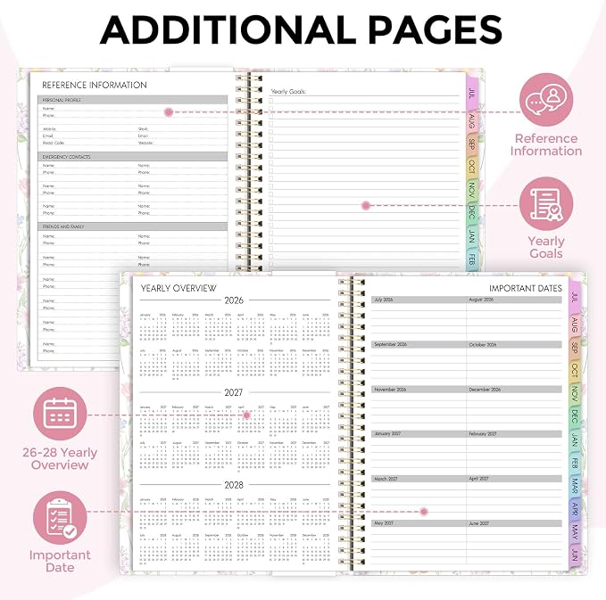 SKYDUE 2026-2027 Monthly and Weekly Academic Planner, July 2026-June 2027, 8.5"x11", Agenda Calendar with Colorful Tabs and Storage Pocket, Ideal for School Office Supplies