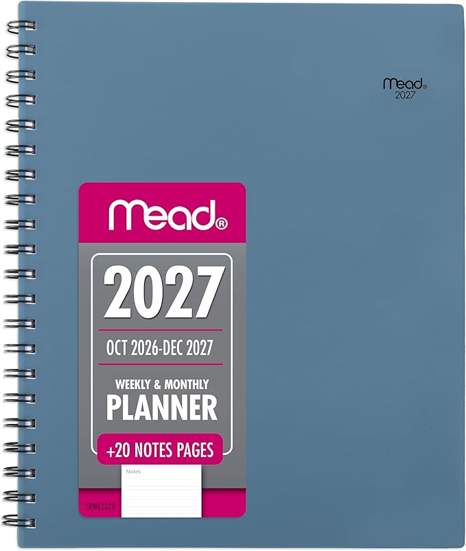 Mead 2027 Planner, Weekly & Monthly, 15-Month Oct-Dec, 8.5" x 11", Composure Blue (CRW6202027)