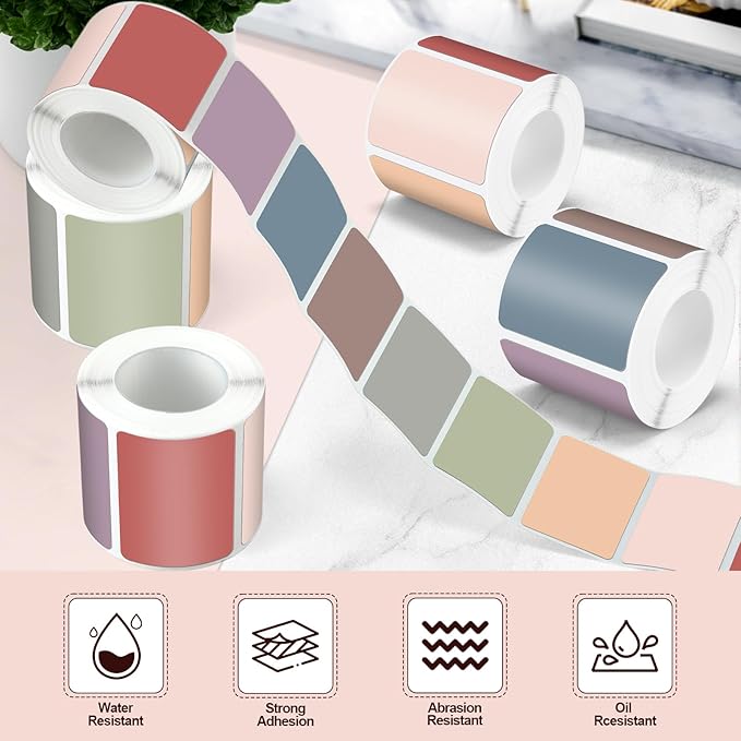 Ctosree 240 Pcs/ 1 Roll Square Thermal Sticker Labels Self Adhesive Direct Thermal Labels Multipurpose Printer Paper for DIY, Name Tag, 1.18 x 1.57 inches/ 30 x 40 mm(Multicolor)