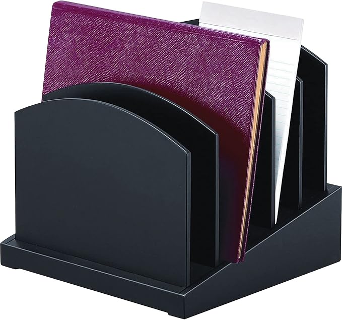 Victor Midnight Black Wood Incline File Sorter, 5 Compartments, 9.75" H x 9.75" W x 9.75" D