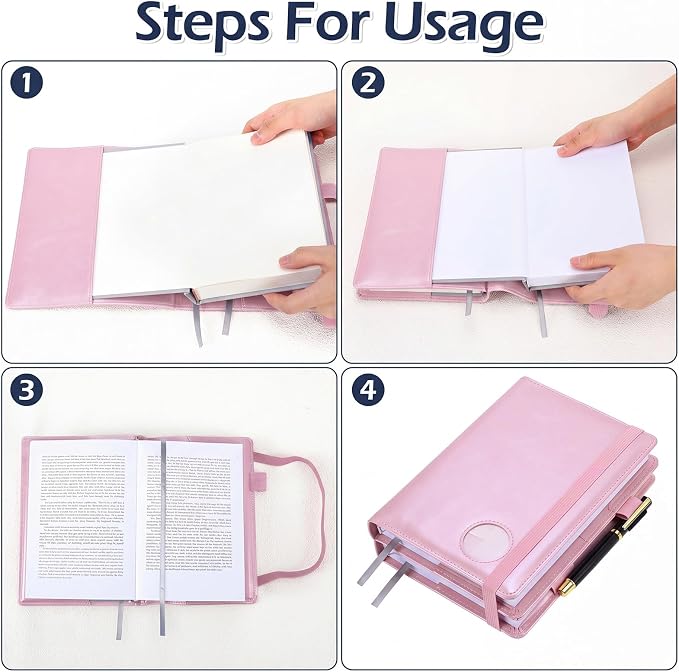 Motipuns Double AA Book Cover & 12 Steps & 12 Leather Double AA Book Cover Medallion Holder Paperback Protector Leather Gift for Women Men (Light Pink,1 Pack)