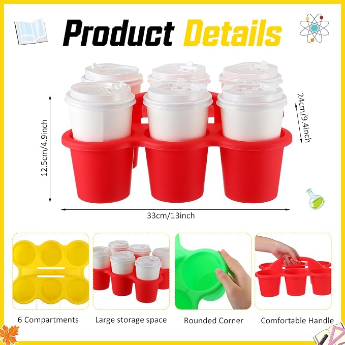 Reallnaive 4 Pack Classroom Caddy Plastic Cup Crayon Pen Holder with Handle, 6-hole Cup Storage Art Caddies Table Organizer for Drink Delivery Pencil Pen School Office Art Crafting (Classic Colors)