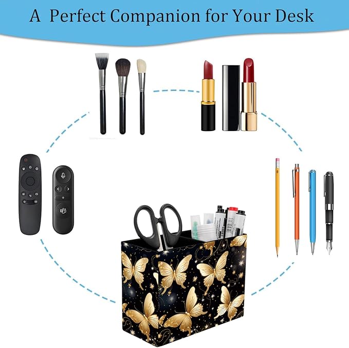 Pen Holder and Anti-Slip Mouse Pad Combination, Makeup Brush Storage Box, Tableware Storage Box, Suitable for Office and Home - Golden Butterfly