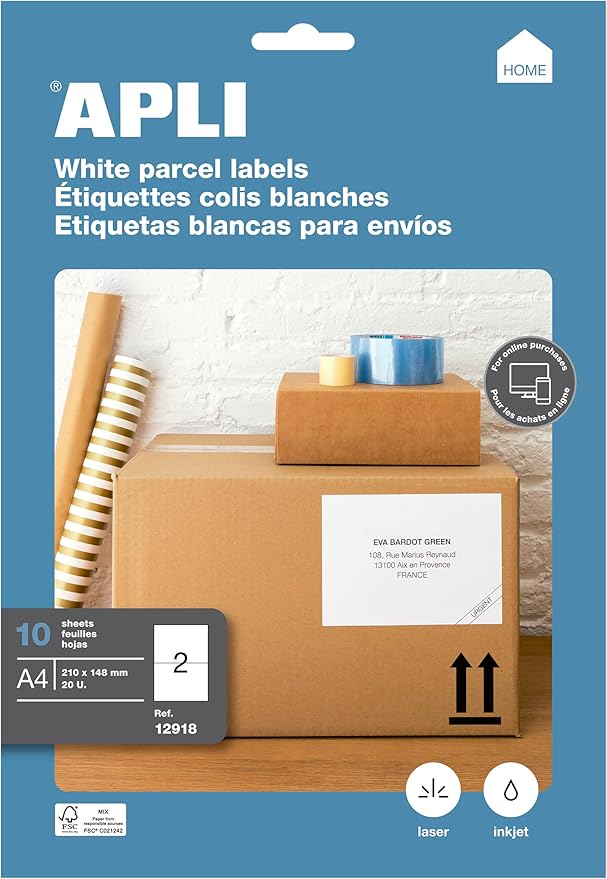 APLI 10 Sheets of Permanent Labels 210.0 x 148.0 mm 12918