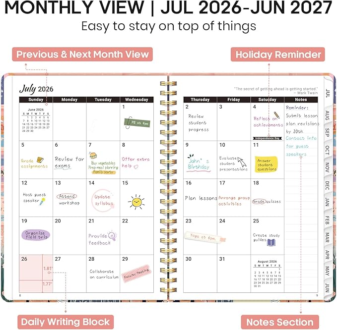 Academic Planner 2026-2027, Weekly and Monthly Calendar Book, July 2026 – June 2027, Hardcover Planner with Tabs, Perfect for Teachers, Students, Women & Men, A4 (8.5" x 11") - Cat