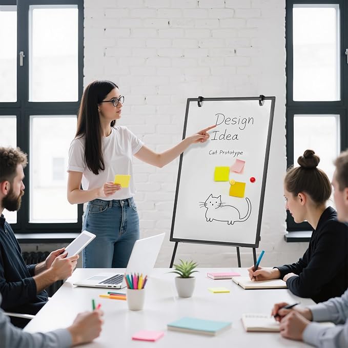OLIXIS 24" x 36" Magnetic White Board, Standing Dry Erase Board, Whiteboard with 1 Dry Eraser & 2 Multicolor Markers & 4 Magnetic Pins, Aluminium Frame for Home, School, Office, Black