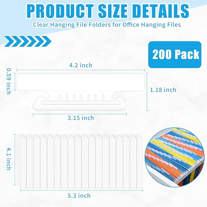 200 Pieces 4 Inch Clear Hanging Folder Tabs Hanging File Folders Tabs File Folder Tabs for 3.5 Inch Hanging Folder Tabs and Inserts Clear Plastic Tabs for Office and Home Hanging File Folder