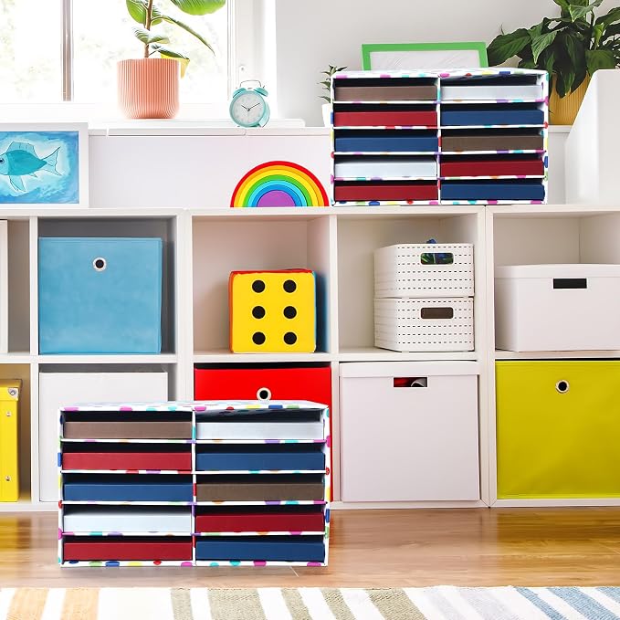 2 Pcs Confetti Classroom Paper Storage Organizer 19x12 Construction Paper Storage Desktop Mailbox File Sorter Sturdy Cardboard Literature Organizer for Home Office School