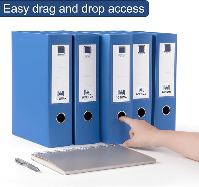 Storage File Boxes A4, 5 Pack Foldable Plastic Archives Cases with Lid, 30.8 x 23.5 x 7.5cm, Document File Folder Organizer Storage Filing Box for Office School, Blue