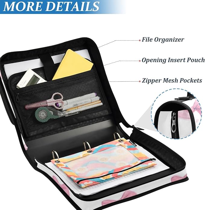 Kcldeci Zipper Binder Organizer 1.5inch 3 ring binder Bag for School and Office Expanding File Folder