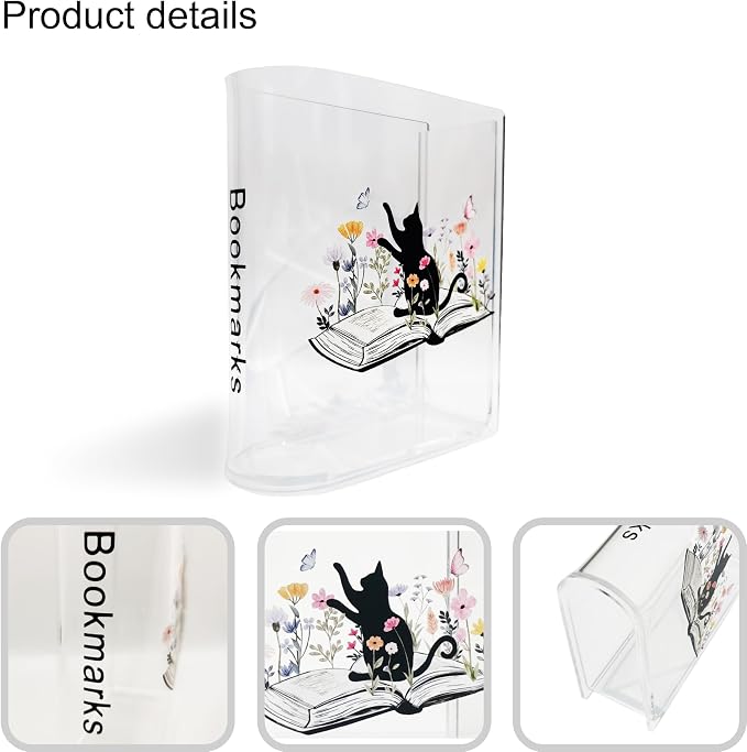 Bookmarks Holders Bookshelf Bookcase Decor, Home Office Desk Organizer, Book Marks Pen Pencil Holder, Friends Book Lover Gifts (Cat)