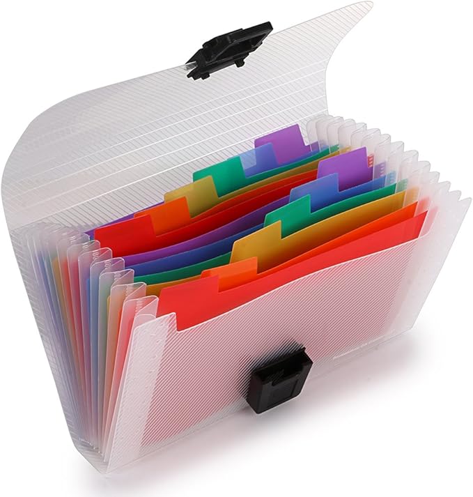 BTSKY 13 Pocket Accordian File Organizer- Plastic Wallet for Cards,Coupons,Receipt,Tax Item, Mini Expanding Folders Organizational A6 Portable Folder