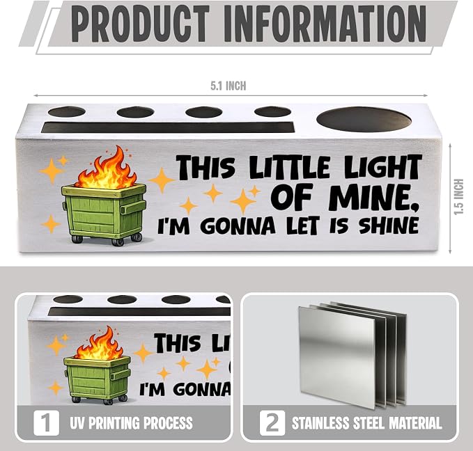 FOKCBOCM Funny Office Pen Holder with This Little Light of Mine Quote, Stainless Steel Desk Organizer for Sarcastic Workspace Decor Gift-DS132