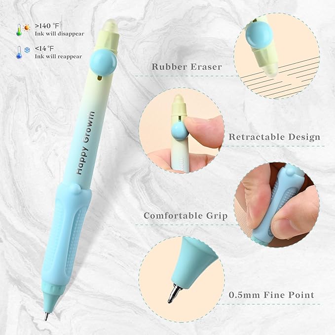 Temiary 6 Pcs Retractable Erasable Gel Pens & 10 Pcs Refills, Ink Pen with Eraser, 0.5 mm Fine Point Smooth Writing for Crossword Puzzles Journal Supplies (Morandi)