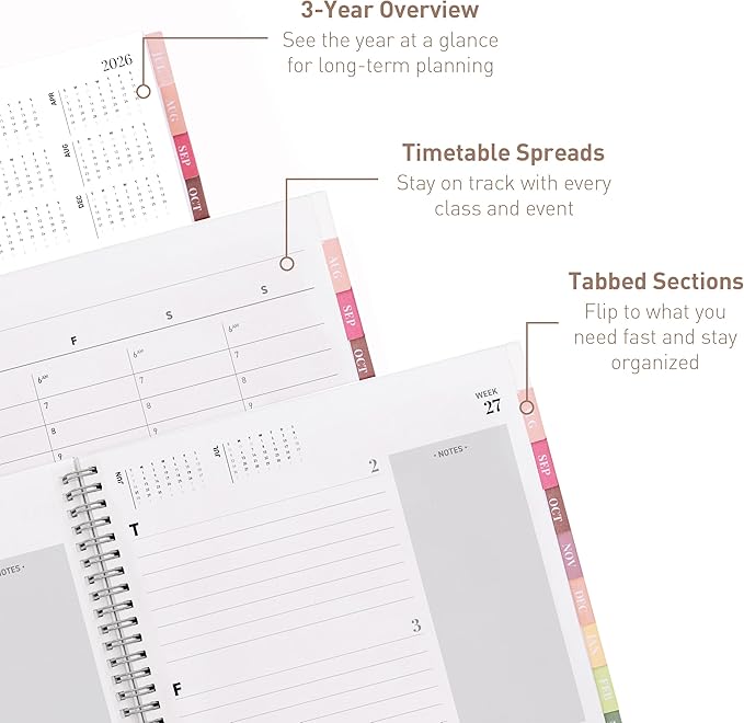 Rileys Academic Planner 2026-2027, Daily, Weekly & Monthly Planner, July 2026 - June 2027, Student Notes Pages, Twin-Wire Binding, Weekly Agenda for School & Work (8.5 x 11-Inches, Black)
