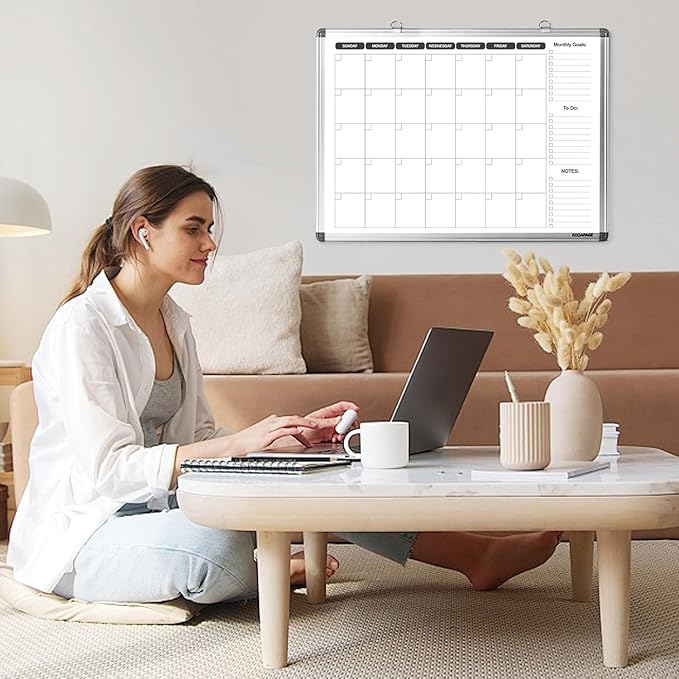 Whiteboard Dry Erase Calendar for wall, Weekly & Monthly Planner Dry Erase Board 24" X 18" Double-Sided for Office, Home and School