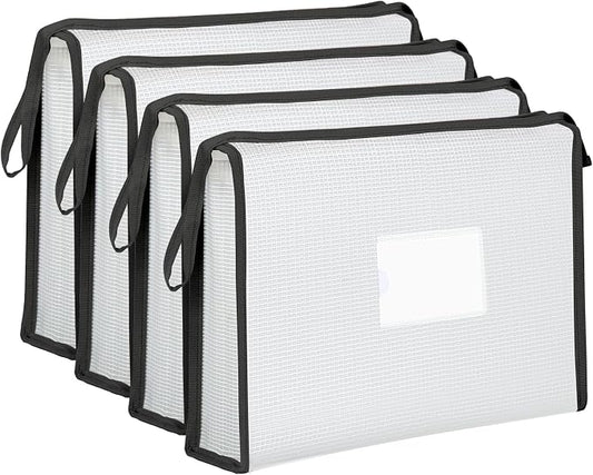 4 Pack A4 Plastic File Folder Poly Envelopes Expanding Document Folders with Zipper and Label Pocket, Files Pouch Wallet for Home, Office, School (Black)