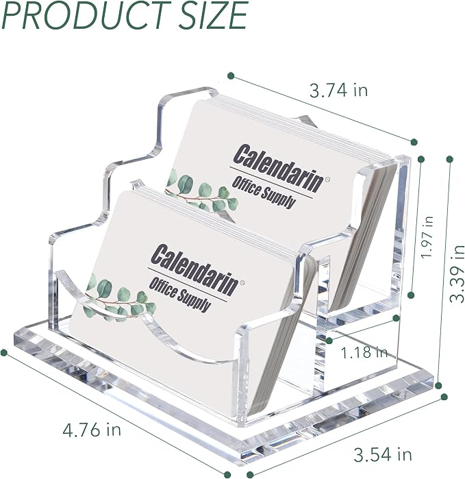Acrylic Business Card Holder for Desk, Clear, Horizontal, 2-Slot