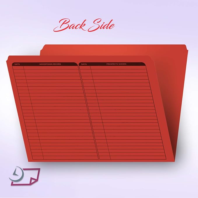 NextDayLabels - Real Estate Listing Folder - Right Panel List, Pre-Printed on Durable Card Stock with Closing Checklist and Color-Coded Dots for Organizing (Red, Letter Size | Pack of 25)