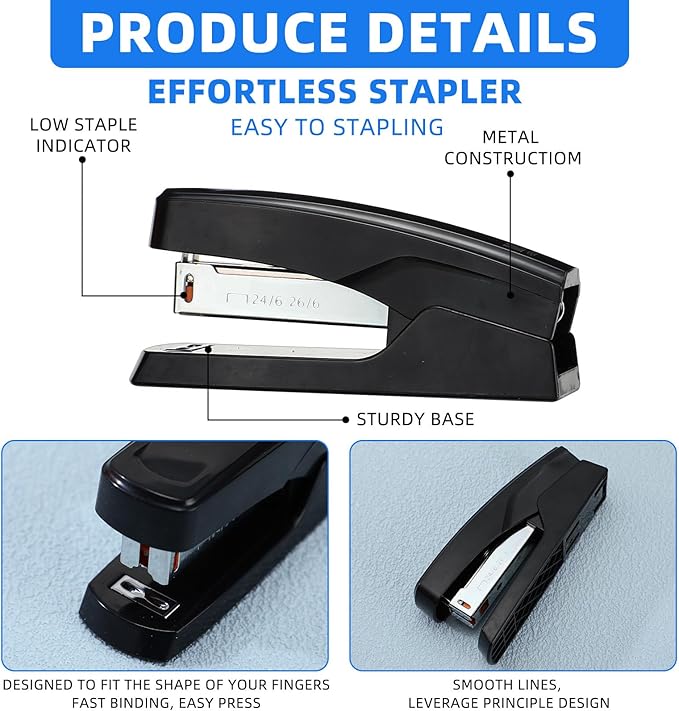 Desktop Stapler School College Office Supplies Portable Durable Staplers for Desk Accessories Heavy Duty Stapler with 25 Sheet Capacity for Home Classroom Office Teacher (Black, 30 Pcs)