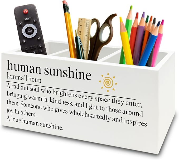 Human Sunshine Gifts Pen Pencil Holder Organizer for Desk, Thank You Appreciation Gifts for Teacher Coworker Women Men, Inspirational Wooden Box Sign for Home Office Desk Tabletop Decorations