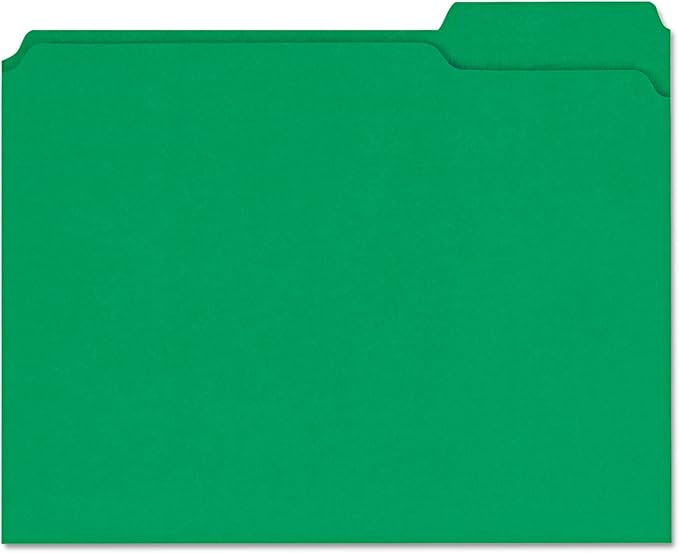 Universal 16162 Colored File Folders, 1/3 Cut Assorted, Two-Ply Top Tab, Letter, Green, 100/Box
