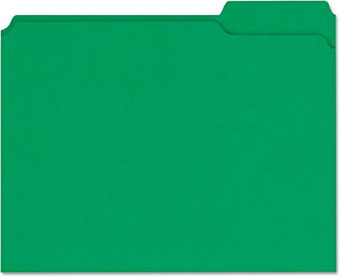 Universal 16162 Colored File Folders, 1/3 Cut Assorted, Two-Ply Top Tab, Letter, Green, 100/Box