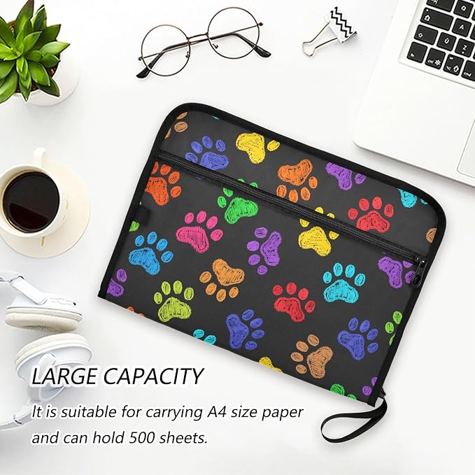 ALAZA Vintage Dog Paw Art Expanding File Folder, 13 Pockets Expandable Document Organizer Folder with Zipper Closure for Home Office A4 Letter Size Paper Document