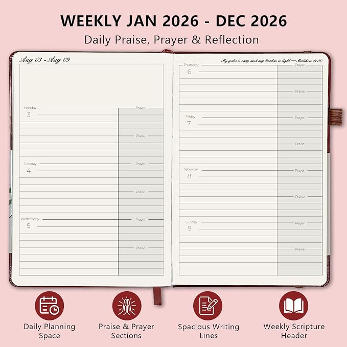 2026 Christian Life Organizer in Brown – 12-Month Bible Study Journal and Prayer Planner, Faith & Productivity Weekly Organizer, Christian Gifts for Men & Women