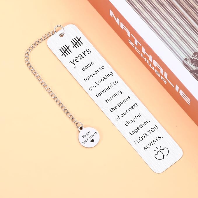 10th Anniversary Tin Gifts for Him Her - 10 Year Wedding Bookmark for Husband Wife, Romantic Ten Year Wedding Gift for Husband, Couples 10th Anniversary Milestone, Tin or Aluminum Gifts for 10th