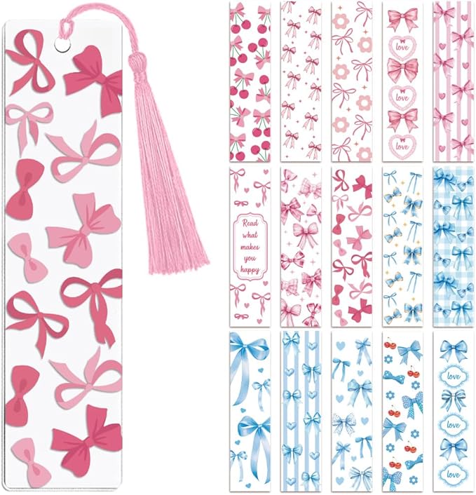 Peacoblue 30pcs UV DTF Bookmarks Transfer Stickers Wraps Bows for Women Men Reading, Waterproof Bookmarkers Decal(No Blank Bookmarks) for Acrylic Plastic Metal Blank Bookmark