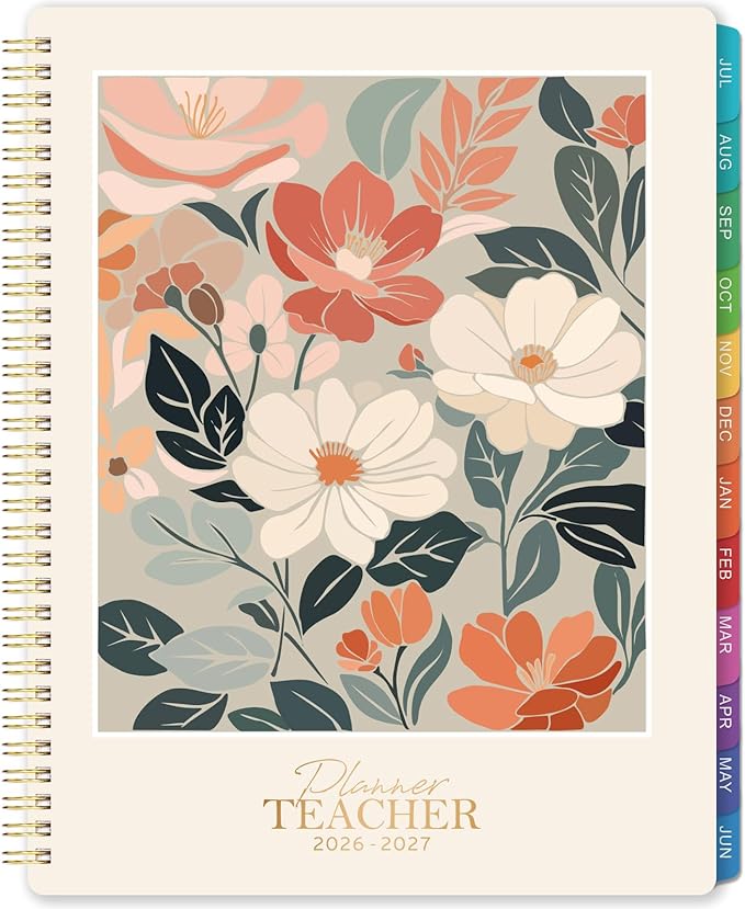Teacher Planner 2026-2027 - 2026-2027 Teacher Planner, Weekly & Monthly Lesson Planner, July 2026 - June 2027, 8.5" x 11", Colorful Monthly Tabs, Twin-Wire Binding, Back Pocket