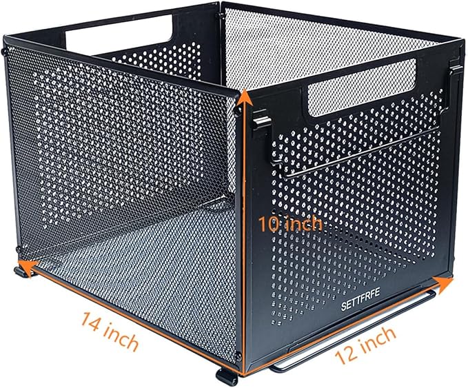 SETTFRFE Letter Size Hanging File Folder Organizer,Metal Filing Crate,File Basket for Hanging File,Black (Perforated metal plate)