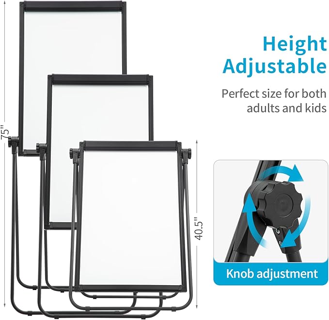 U Stand White Board Easel, 36x24 Double Sided Magnetic Dry Erase Board with Flipchart Paper Pad Height Adjustable Whiteboard with Sturdy Aluminum Frame for Home Office Classroom, Black